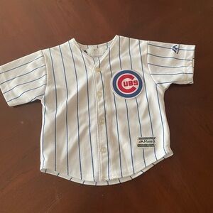 Majestic Cubs Kids White and Blue Pinstripe Jersey, Sz 18 Mos